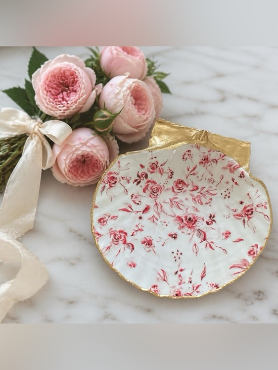 Handmade Other - Red Floral Trinket Dish | Cottagecore Jewelry Ring Holder & Vintage gift
